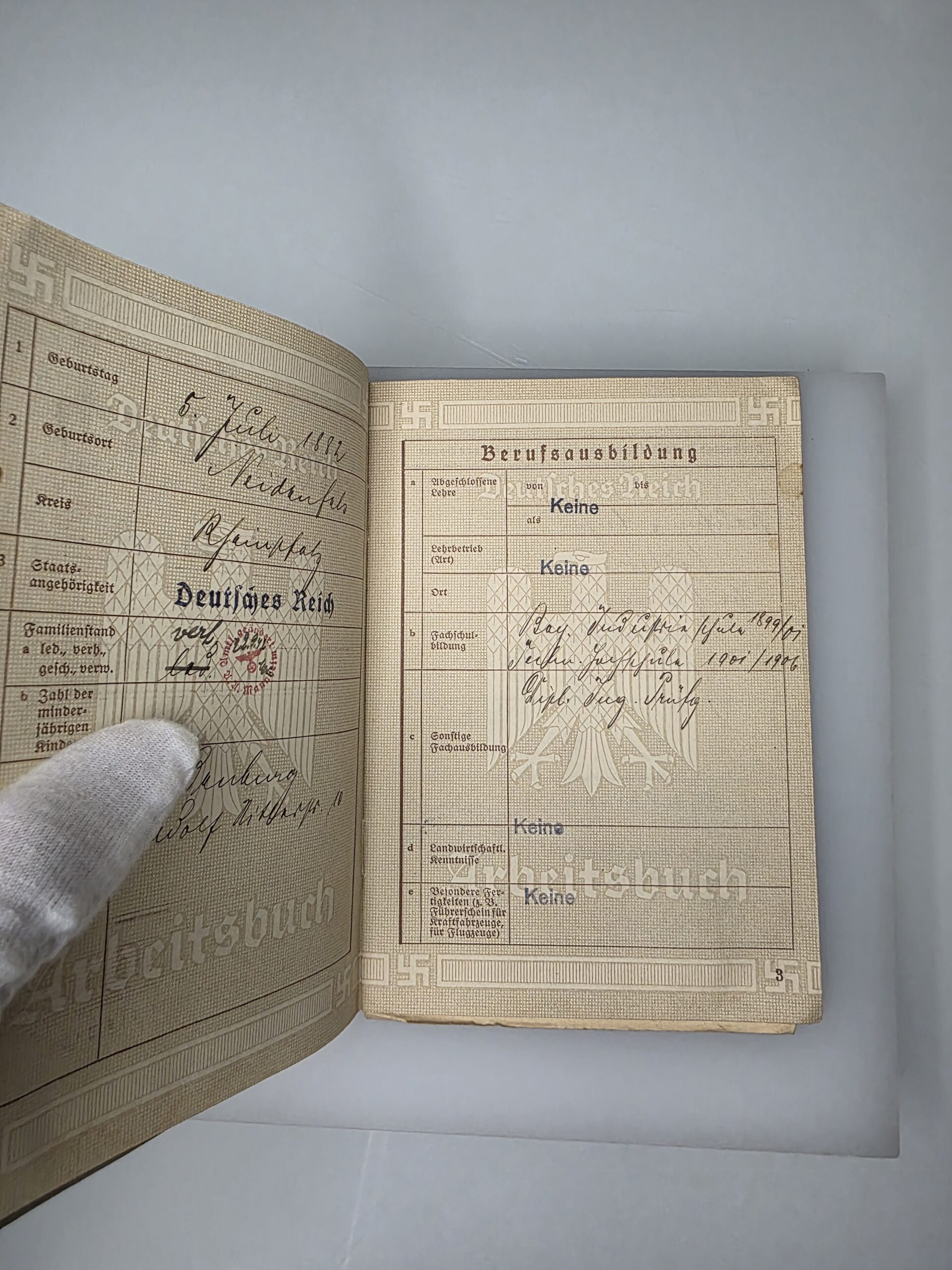 Karl Schirmer German Arbeitsbuch, Deutsches Reich Work Book, 1935 - Image 3