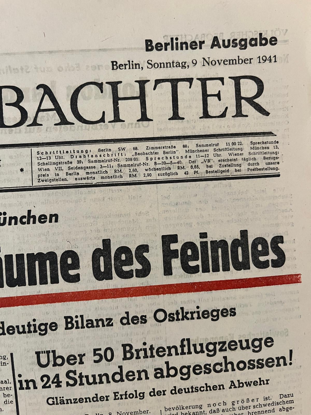 Völkischer Beobachter 9 November 1941 Berlin Edition – Munich Speech, Eastern Front & Luftwaffe Reports - Image 12