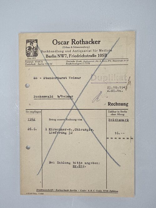 Buchenwald Camp Medical Correspondence Order Postcard 1943