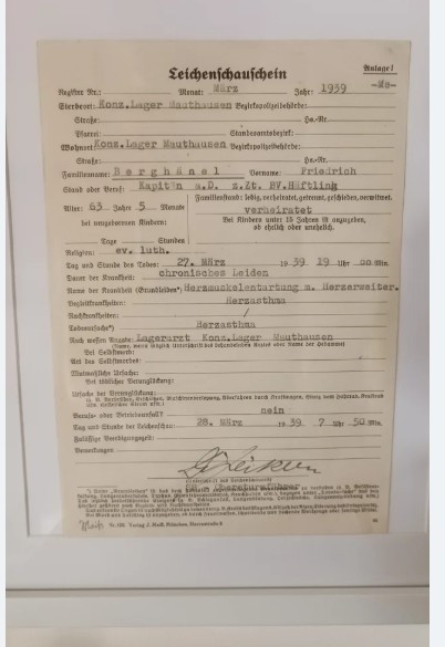Original 1939 Mauthausen Concentration Camp Death Certificate - Image 2