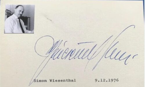 Original Simon Wiesenthal Signed Card – Holocaust Survivor & War Crimes Researcher Autograph, 1976