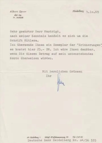 Albert Speer signed letter