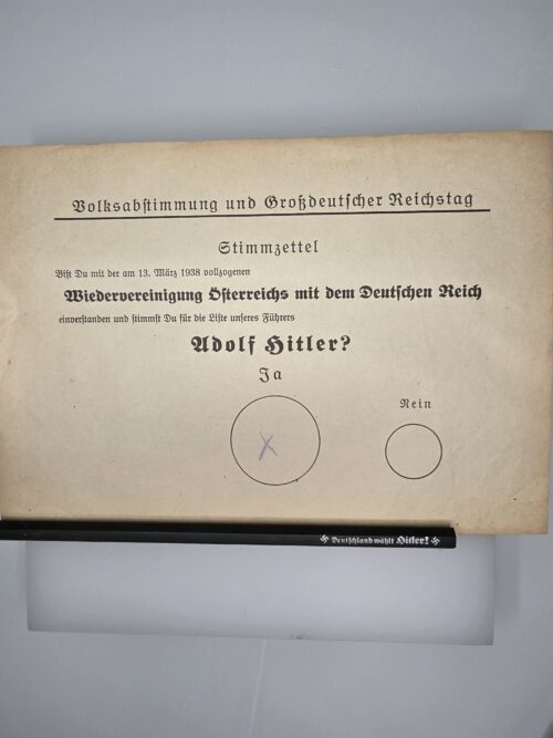 Original 1938 Anschluss referendum ballot marked Ja