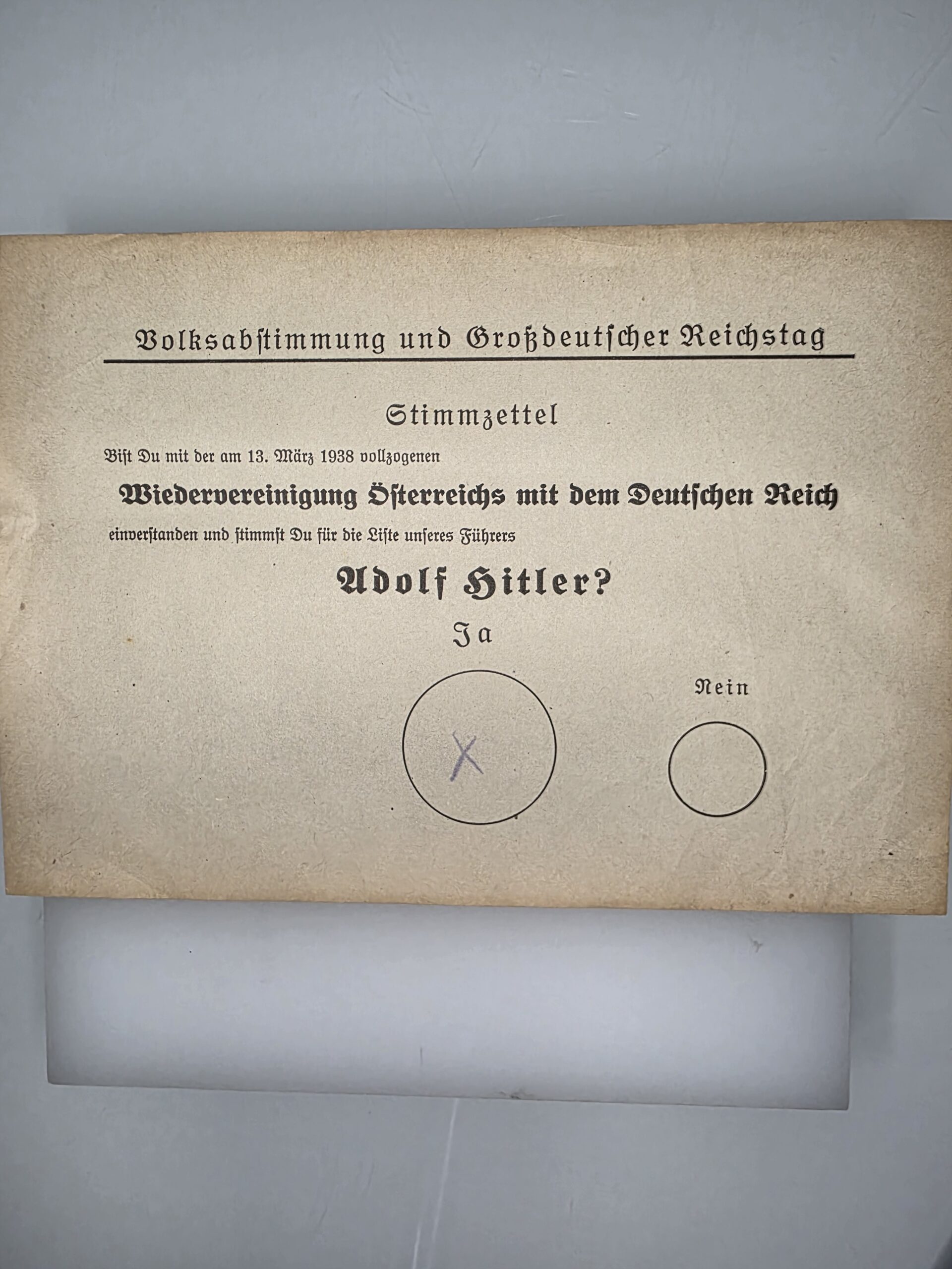 Original 1938 Anschluss Referendum Ballot and Hitler Election Pencil - Image 2