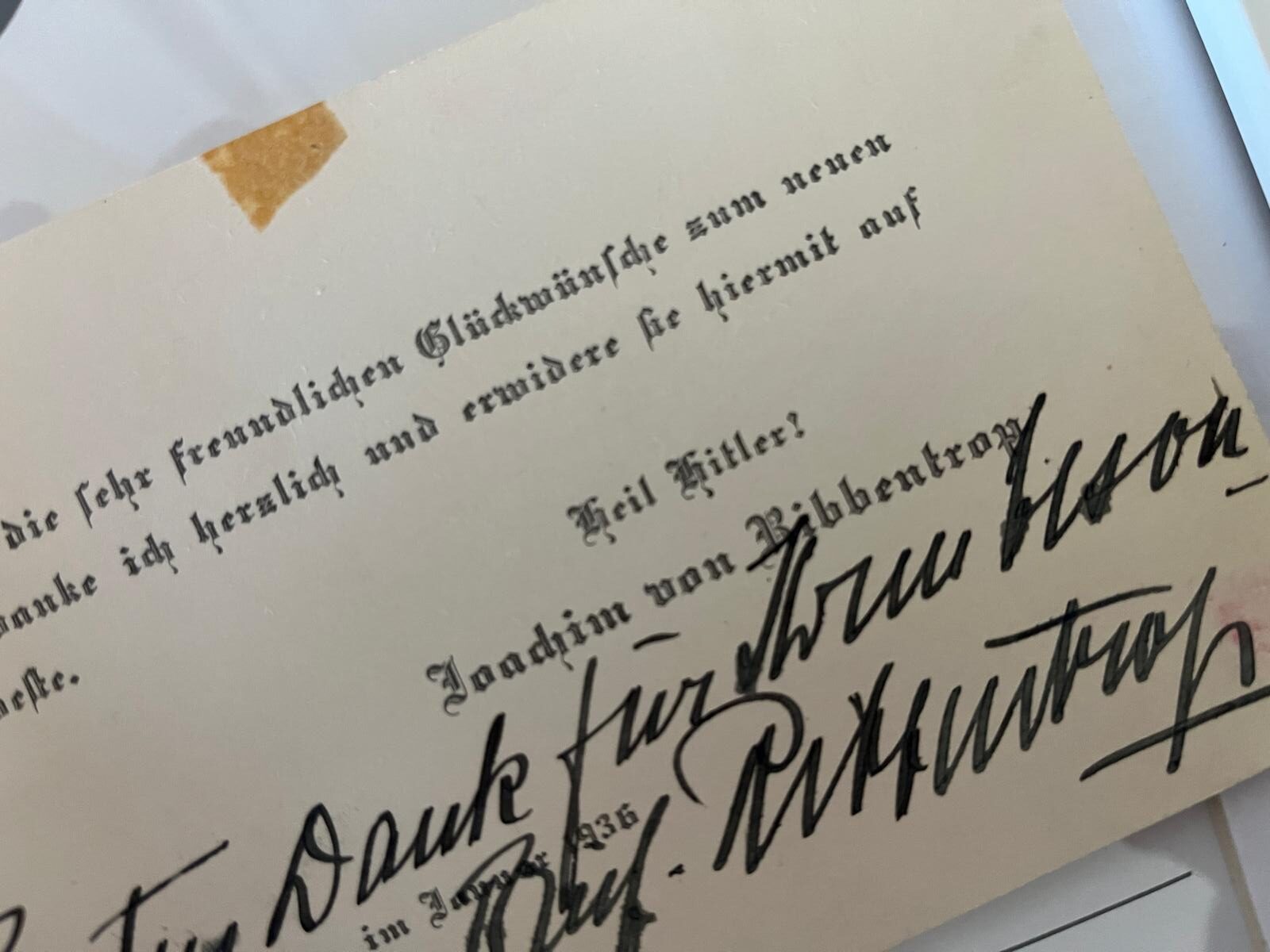 Joachim von Ribbentrop autograph on New Year card