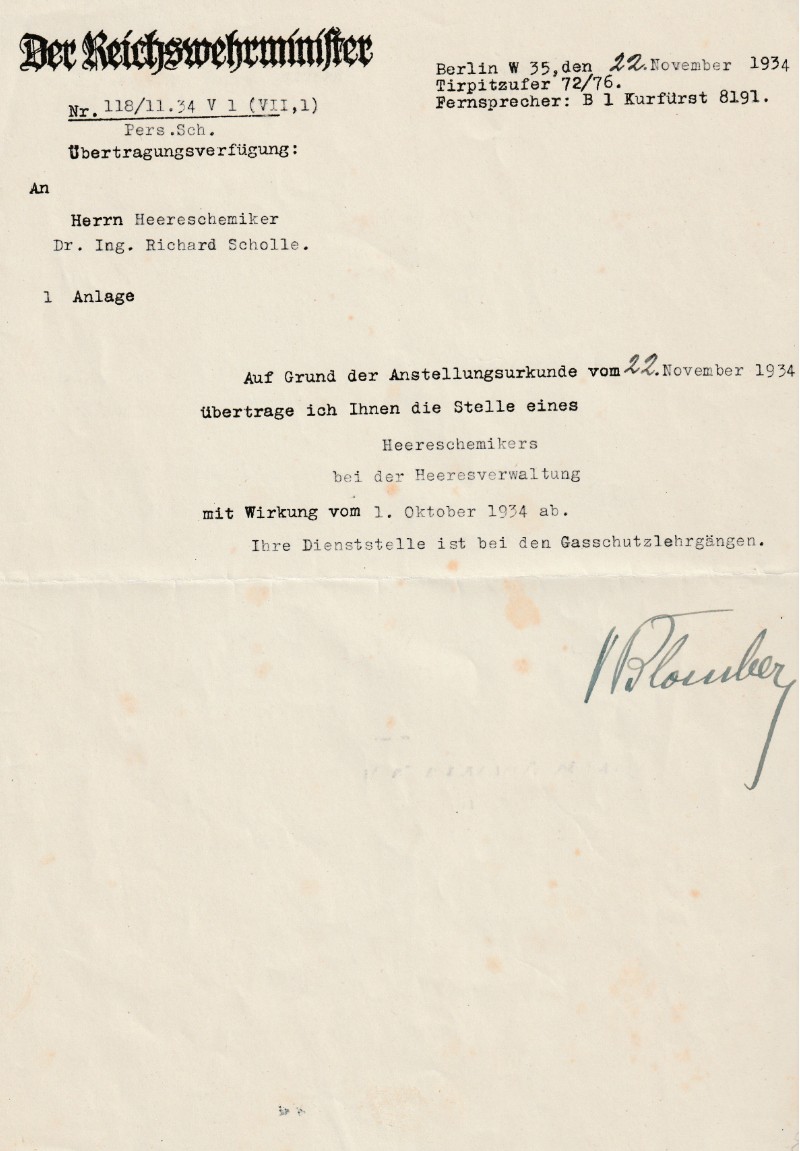 Original Werner von Blomberg signed Reichswehr document 1934 Original Werner von Blomberg signed Reichswehr document 1934
