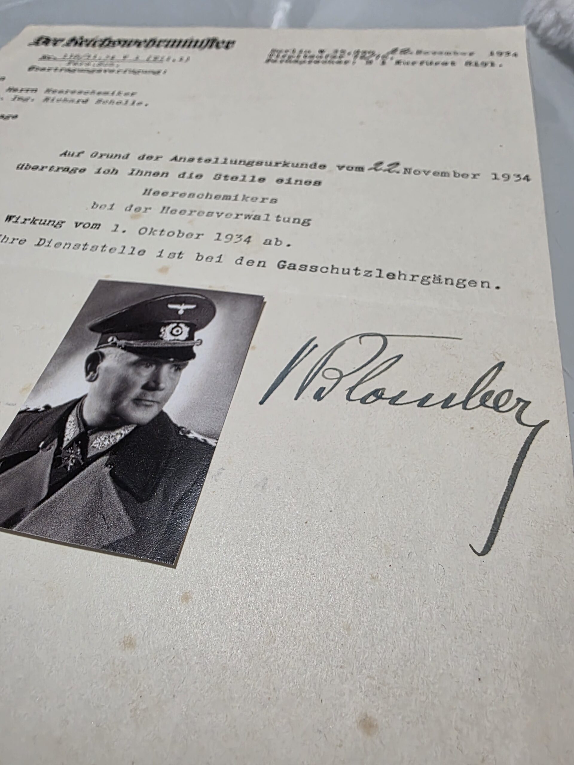 Werner von Blomberg signature on 1934 military appointment