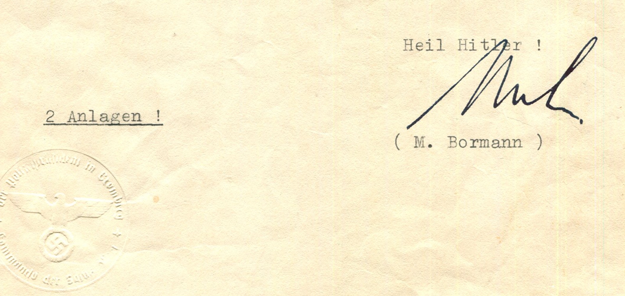 Original Martin Bormann signed document dated September 1938