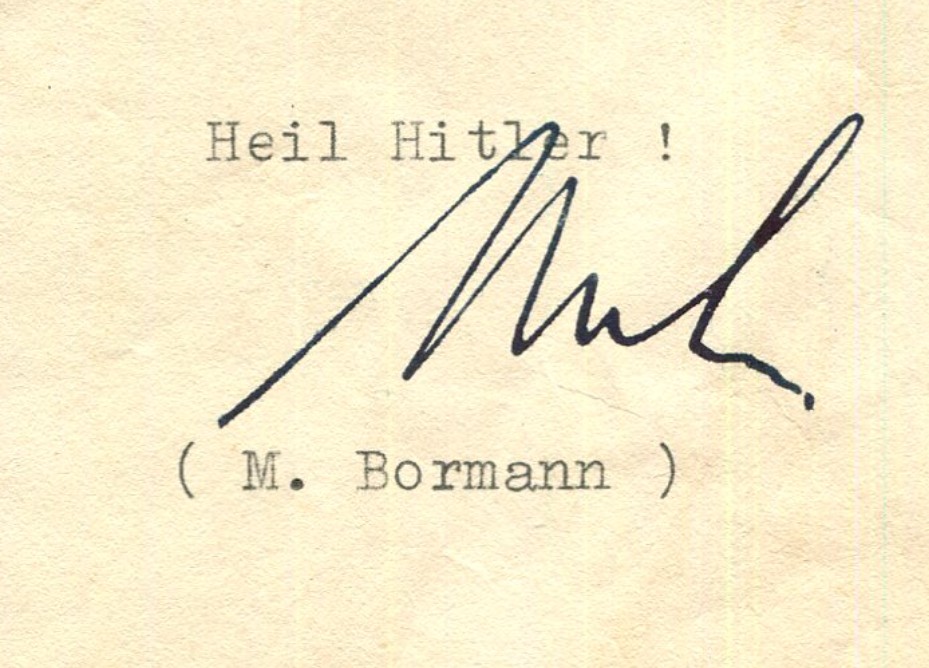 Original Martin Bormann signed document dated September 1938