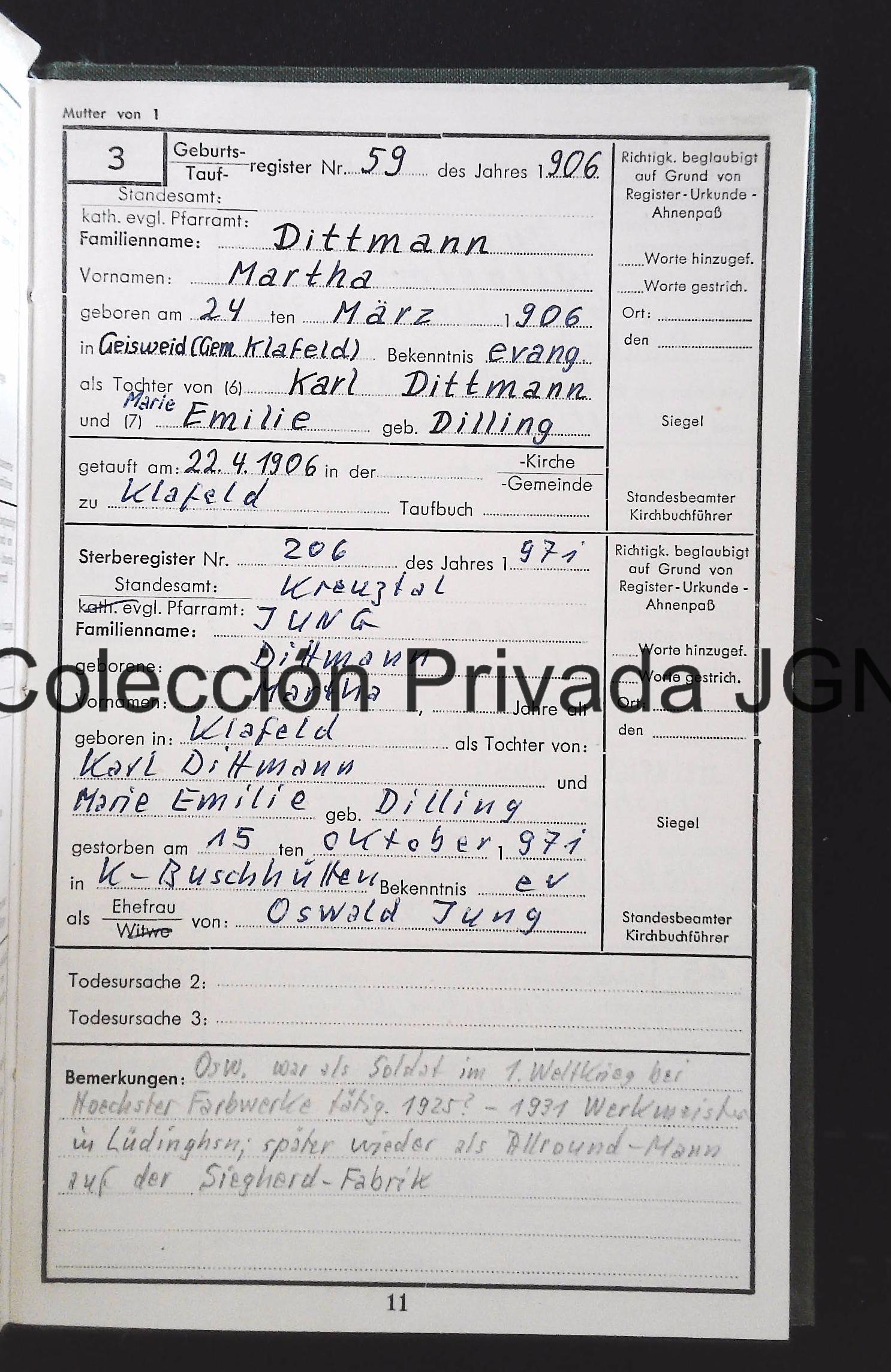 Completed Manfred Jung Ahnenpass family record
