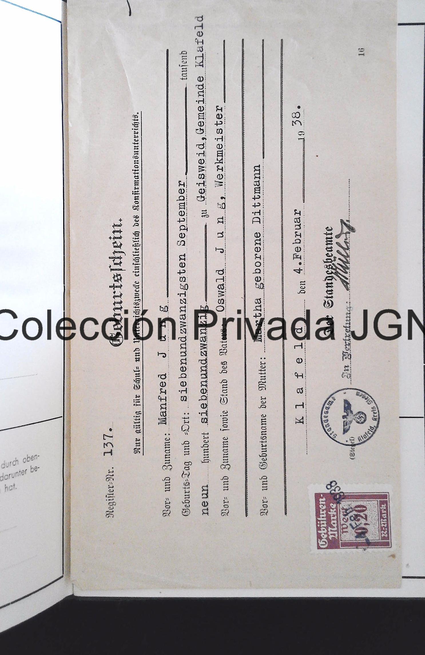 Completed Manfred Jung Ahnenpass family record