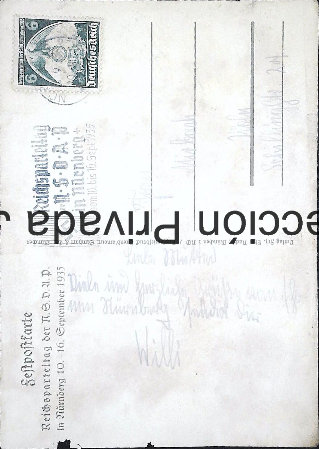 Original Reichsparteitag 1935 Festpostkarte with 6 Pfennig stamp