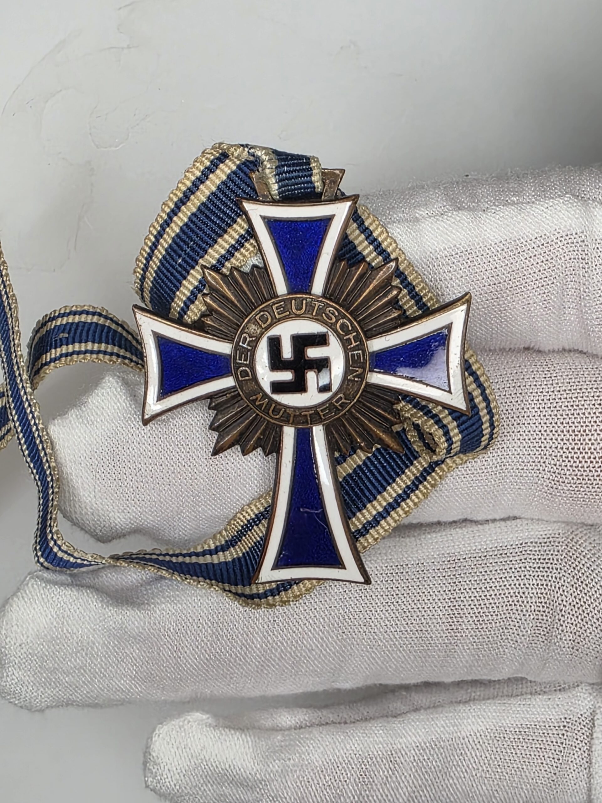 Original WWII German Mother’s Cross in Bronze 1938 with Ribbon