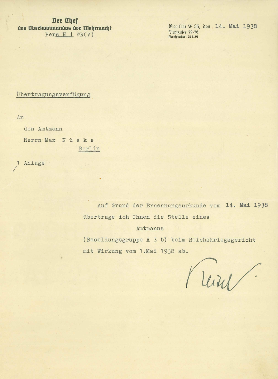 Wilhelm Keitel signed appointment letter 1938 Wilhelm Keitel signed appointment letter 1938