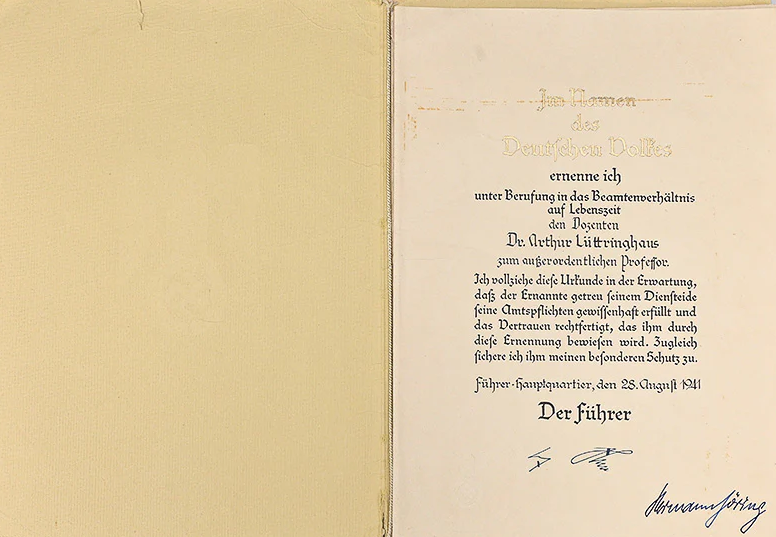 Hermann Göring signed professor appointment document 1941