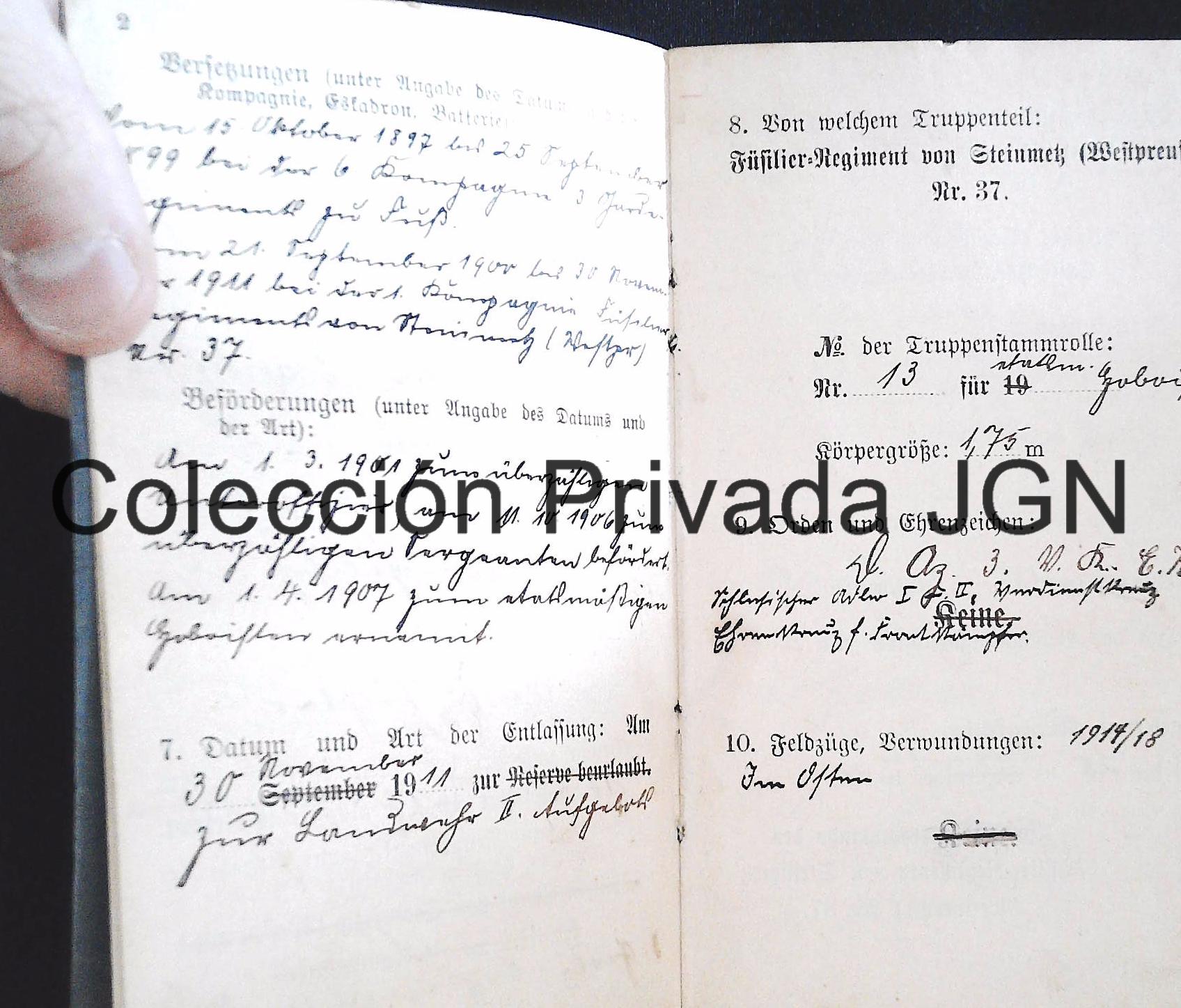 Imperial German Militärpass WWI handwritten entries