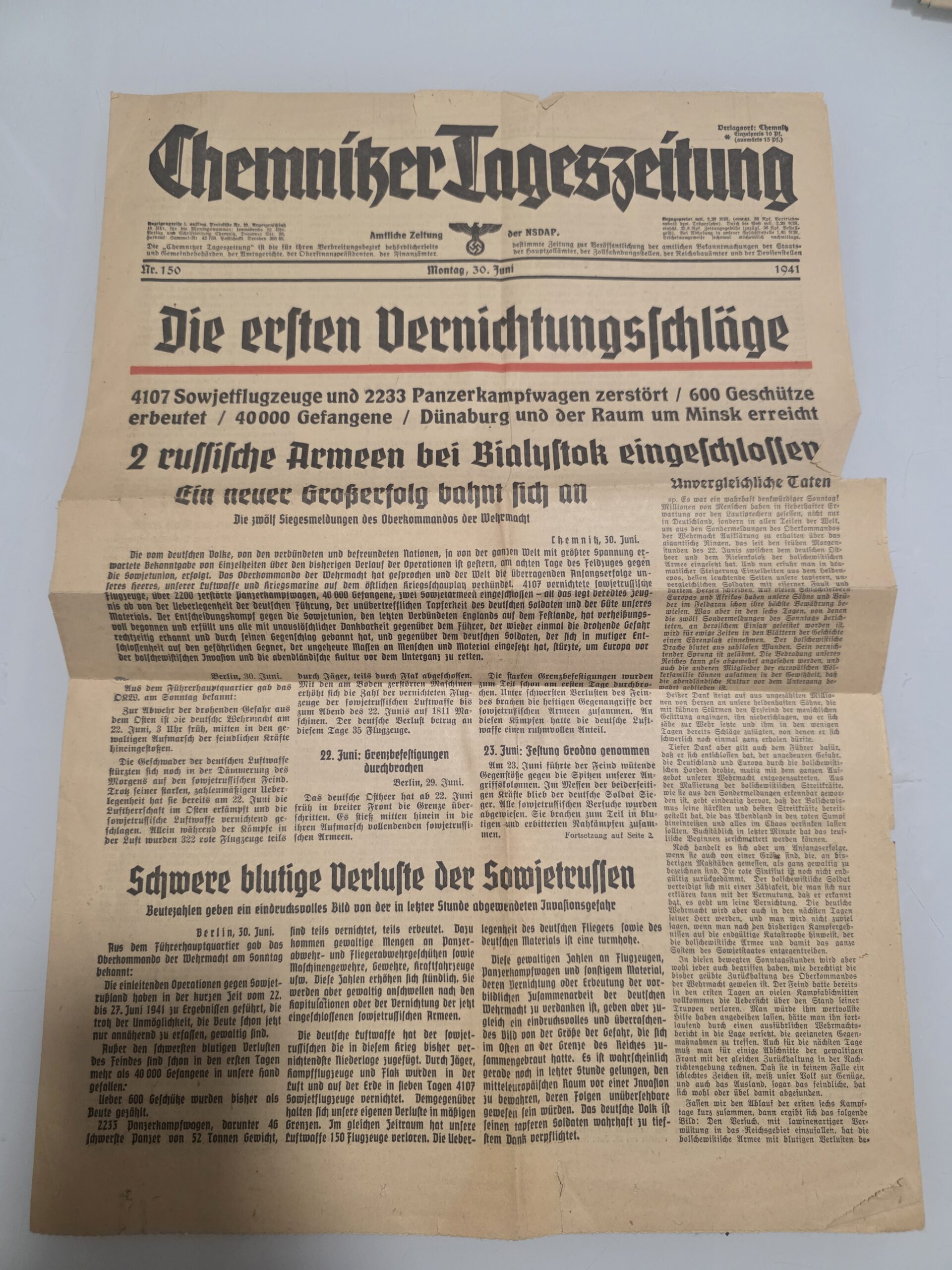 Original WWII German newspapers 1939 and 1941