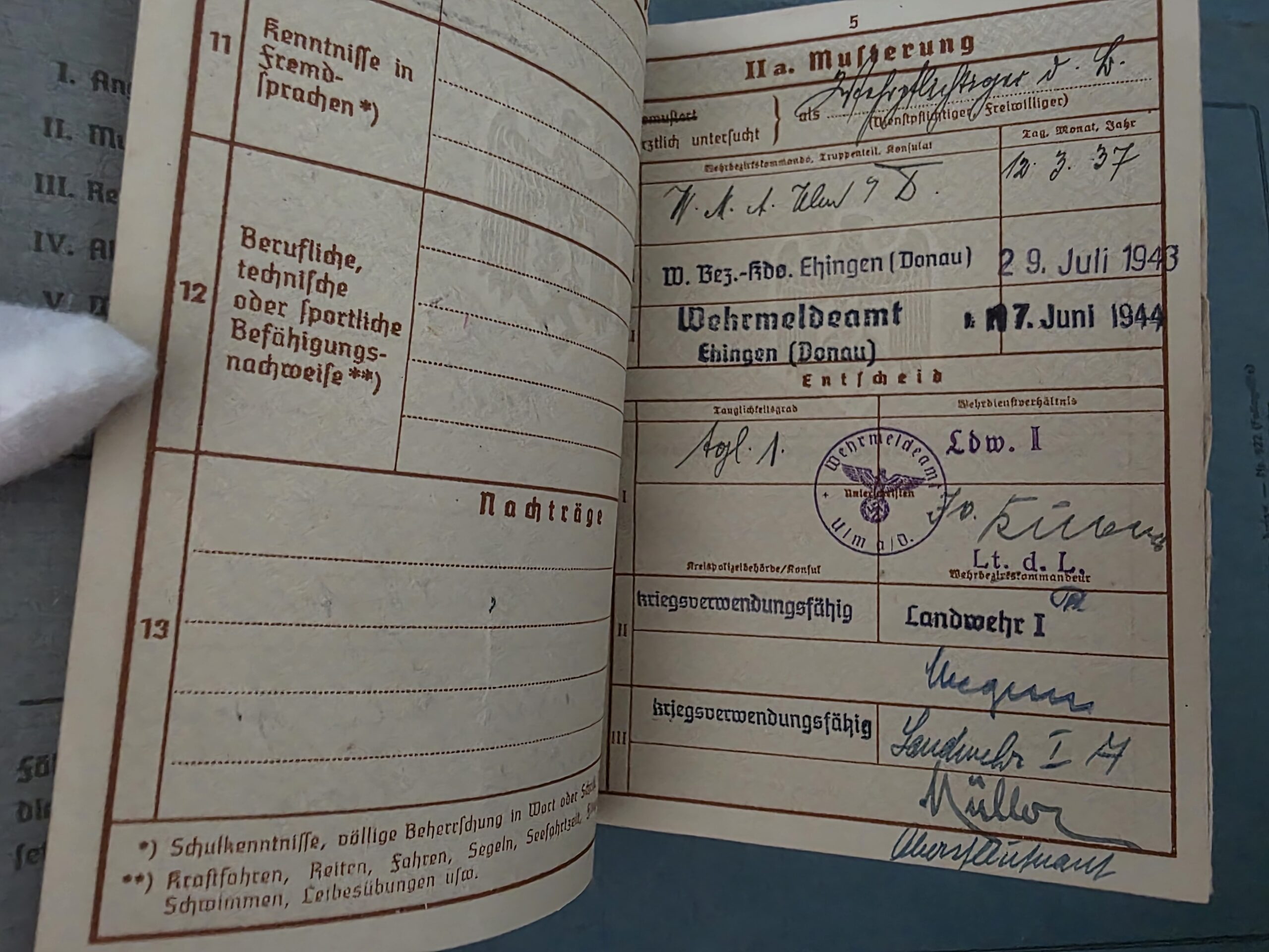 WWII German Wehrpass – Heer Landwehr I Johann Georg Zingler 1937–44 - Image 3