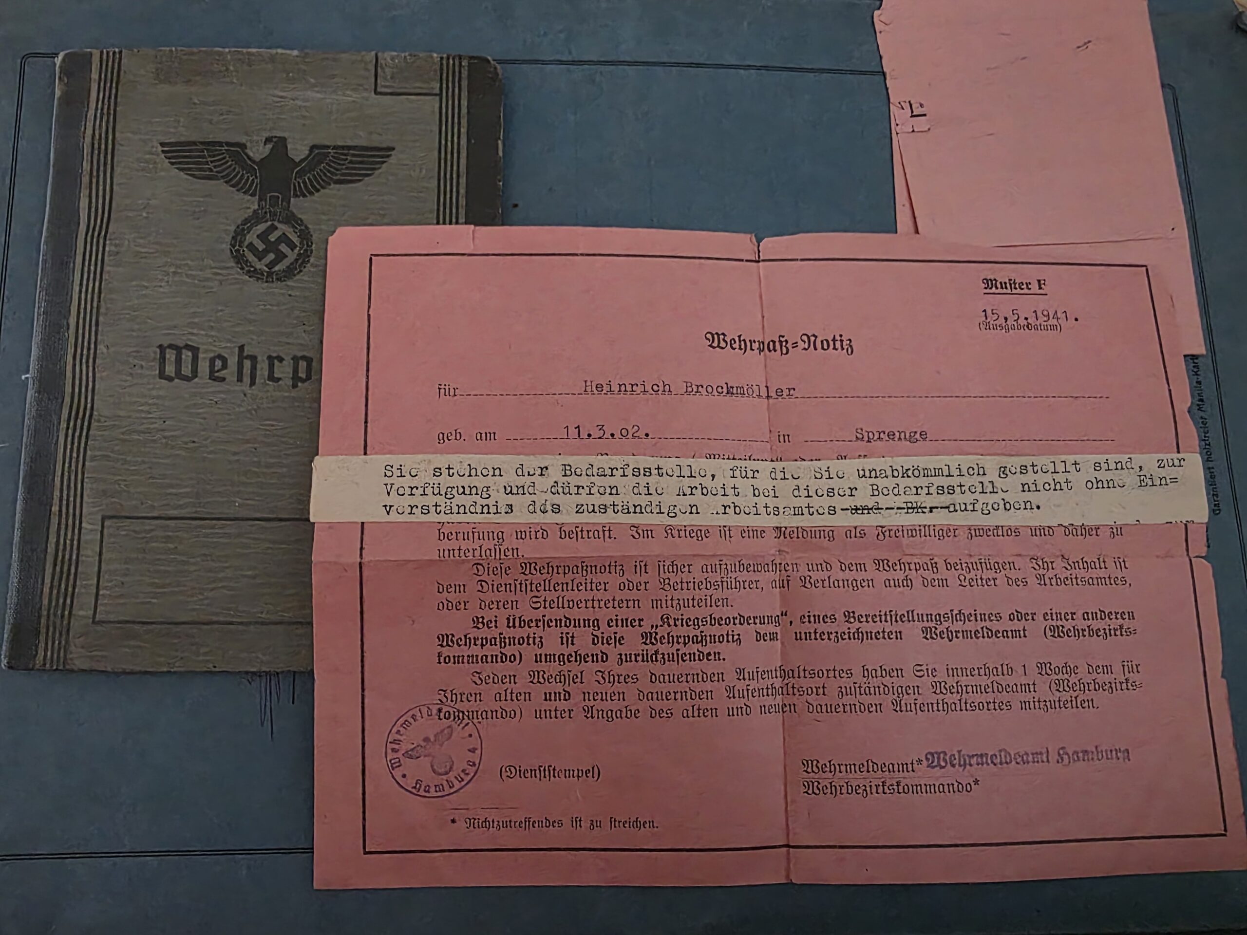 Heinrich Brockmöller WWII German Wehrpass Cover WWII German Wehrpass of Heinrich Brockmöller original cover