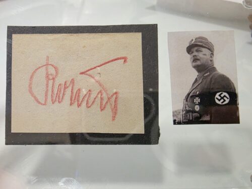 Ernst Röhm red pencil cut signature with reference portrait