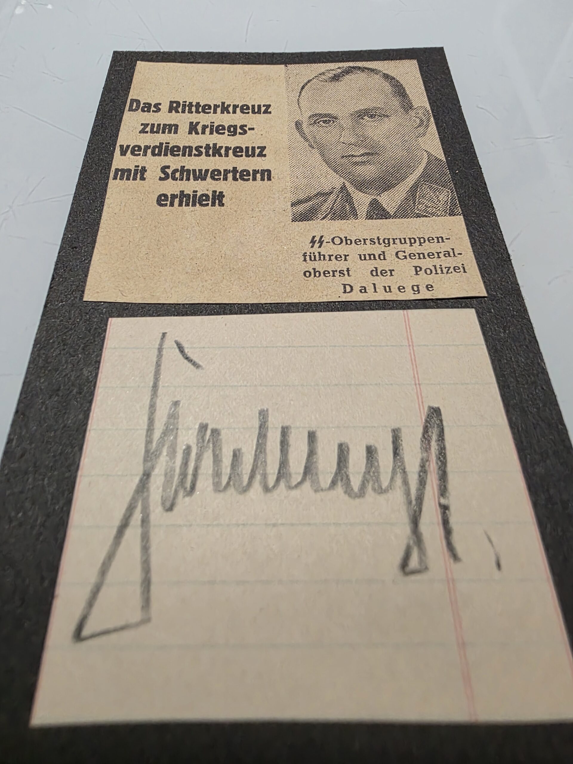 Original Kurt Daluege Pencil Signature with WWII Newspaper Clipping - Image 4