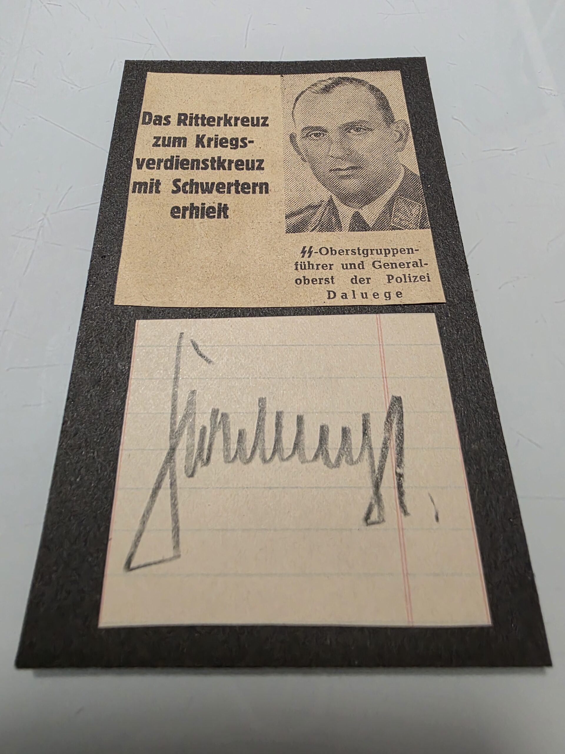 Original Kurt Daluege Pencil Signature with WWII Newspaper Clipping - Image 3