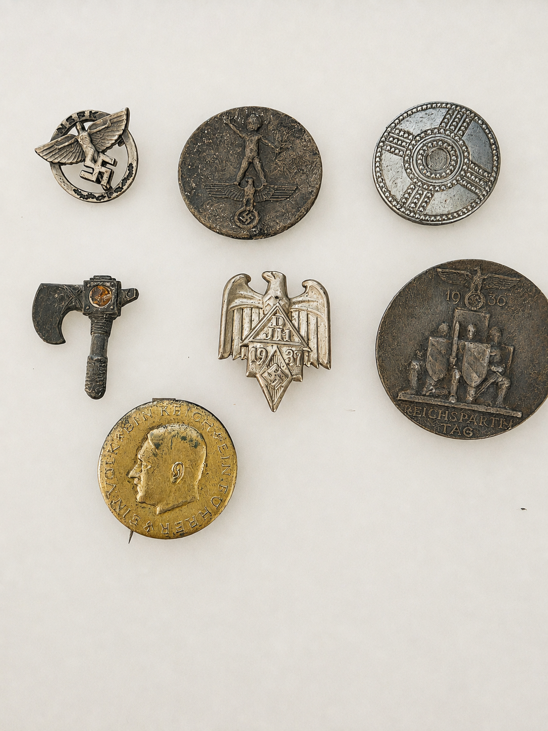 Original WWII German Third Reich Badge Lot seven period badges front view