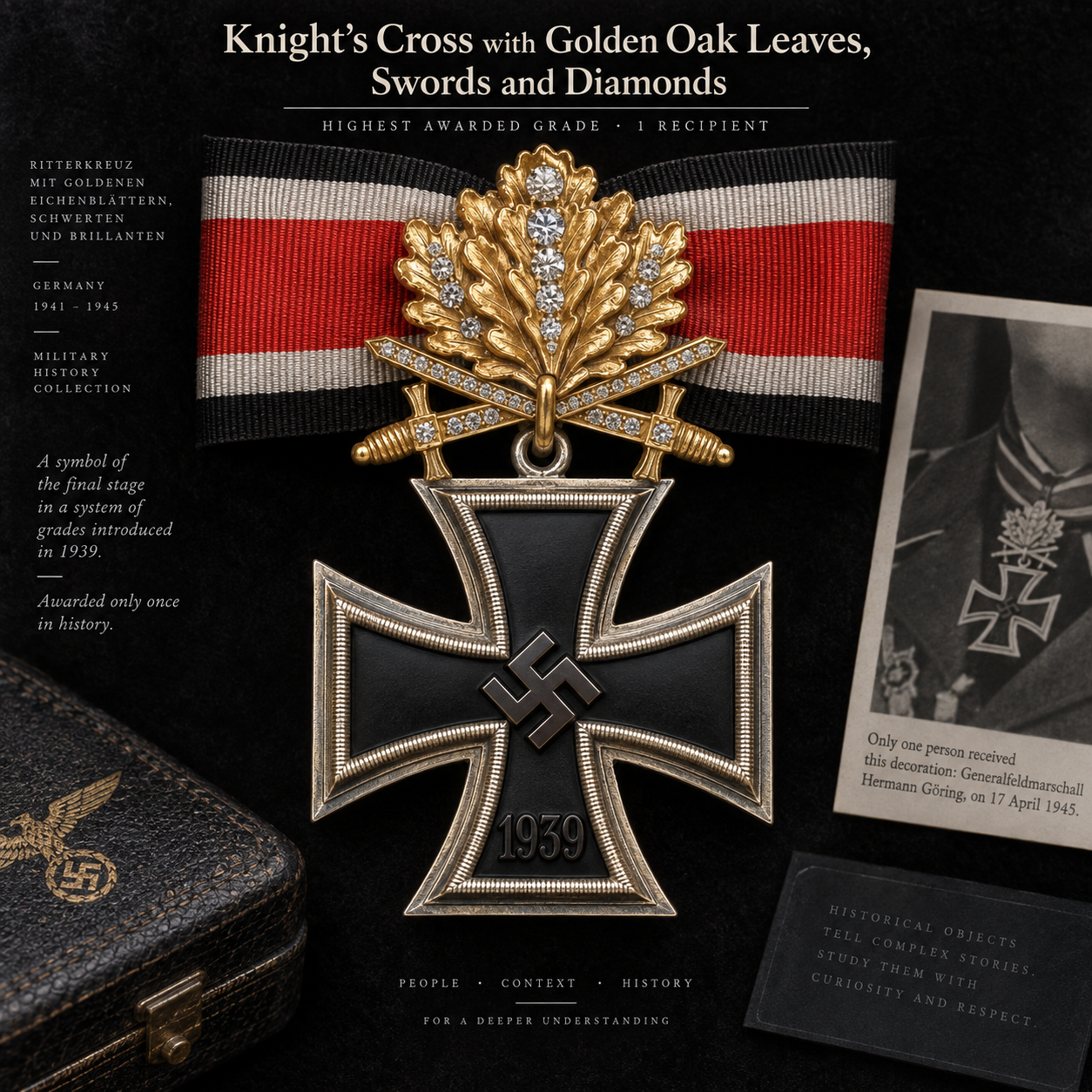 Knight’s Cross with Golden Oak Leaves Swords and Diamonds Knight’s Cross with Golden Oak Leaves Swords and Diamonds, one of the most valuable Third Reich medals