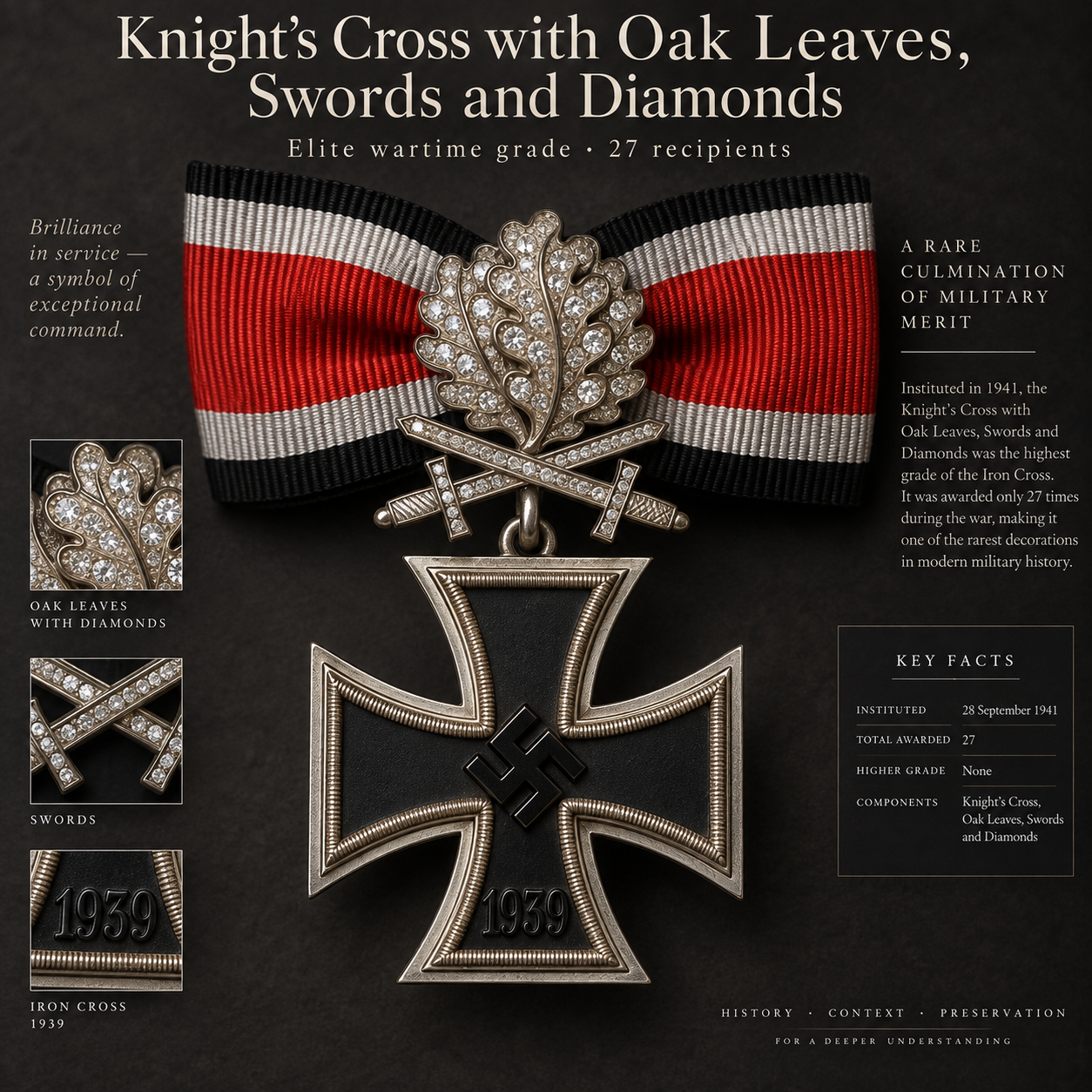 Knight’s Cross with Oak Leaves Swords and Diamonds Knight’s Cross with Oak Leaves Swords and Diamonds among the most valuable Third Reich medals
