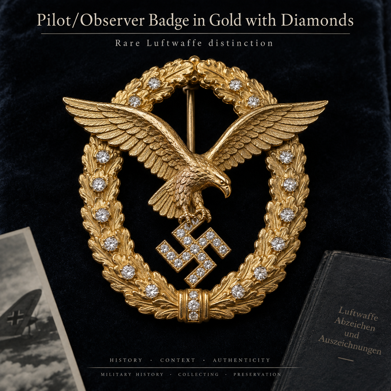 Pilot Observer Badge in Gold with Diamonds Pilot Observer Badge in Gold with Diamonds among the most valuable Third Reich medals