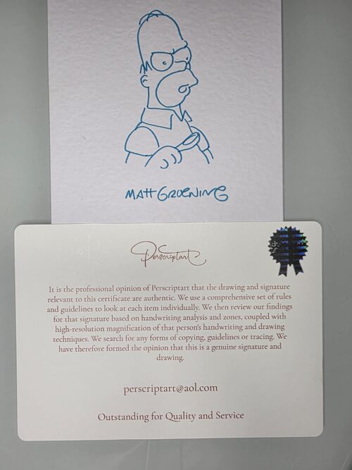 Matt Groening Homer drawing signed in blue ink on white textured card