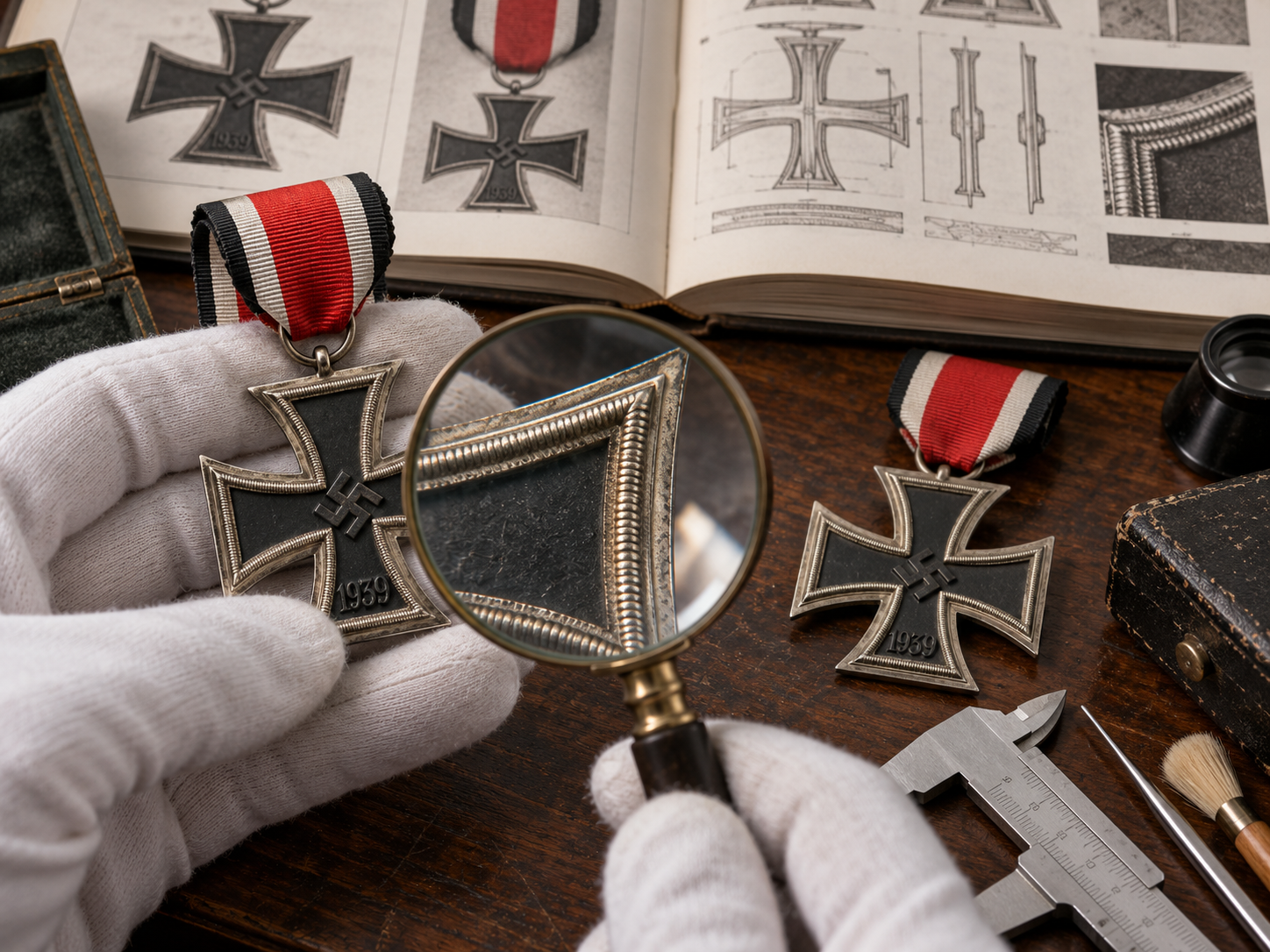 Illustrative collector examination of an Iron Cross 1939 for authentication and identification