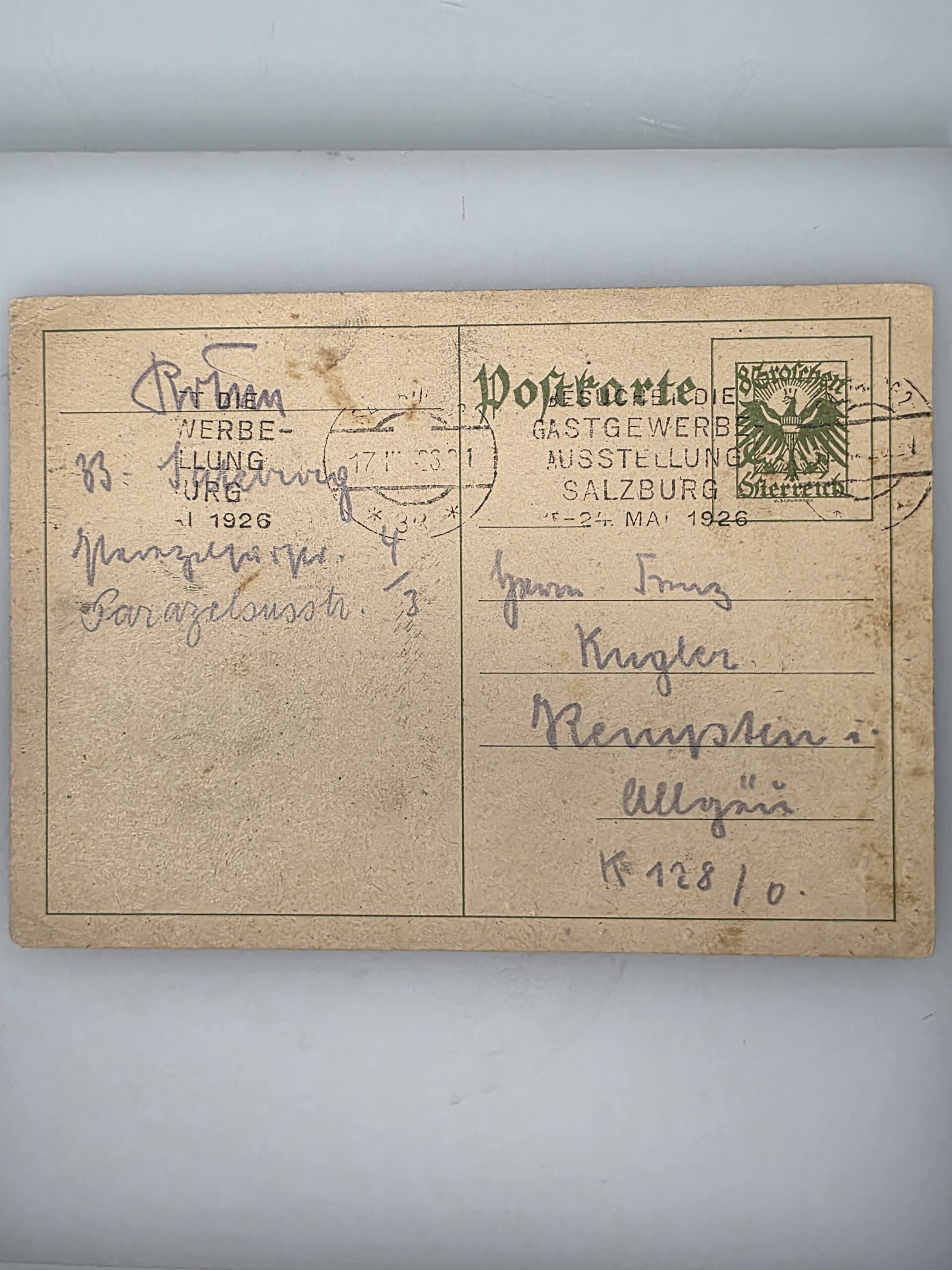 Ernst Röhm autograph on 1926 postcard addressed to Franz Kugler