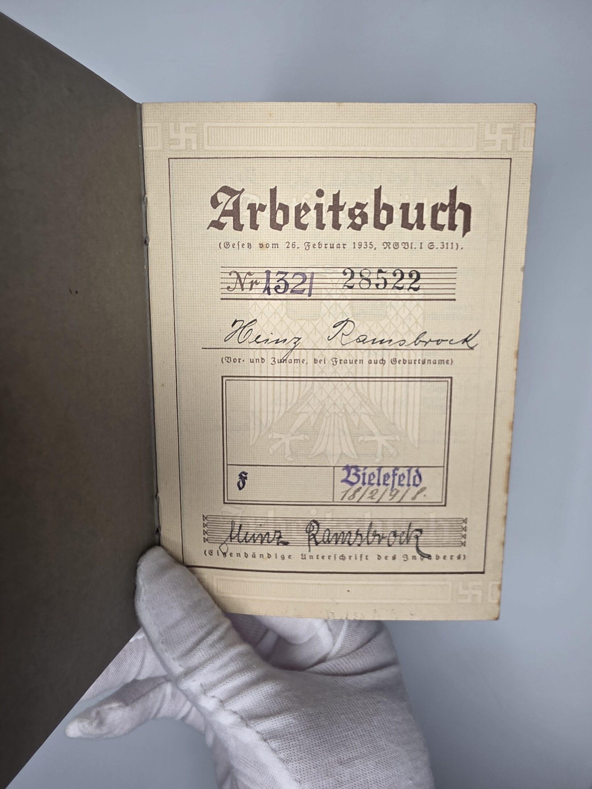 German Arbeitsbuch 1935 – Heinz Ramsbrock, Bielefeld Commercial Apprentice IIWW - Image 3