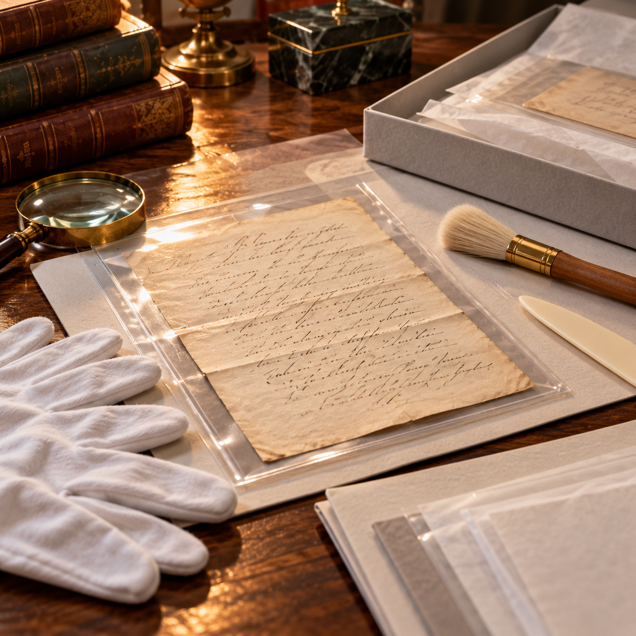 Examining a Historical Signature Illustrative close-up of a historical-style autograph examined under magnification