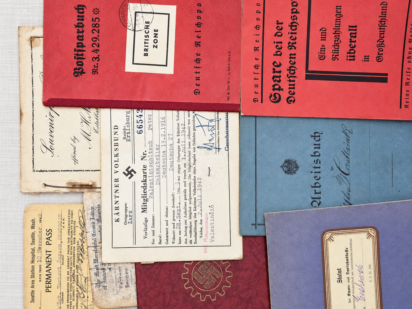 Illustrative group of German wartime civil and service documents for archival research